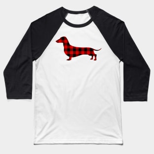 Dachshund Red Buffalo Plaid Christmas Baseball T-Shirt